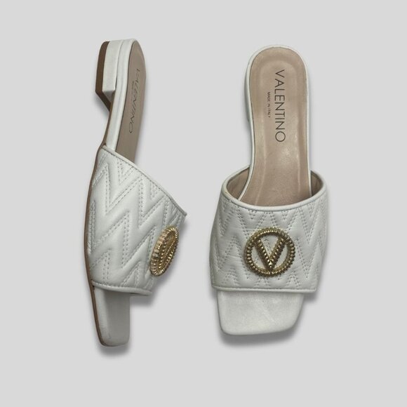 VALENTINO Afrodite Logo Quilted Leather Slip-on Sandals Size 7